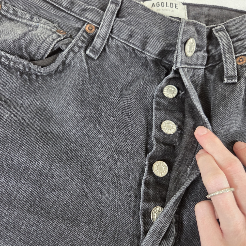 AGOLDE Riley High Rise Straight Crop Jeans Black Button Fly Size 28 - Picture 4 of 14